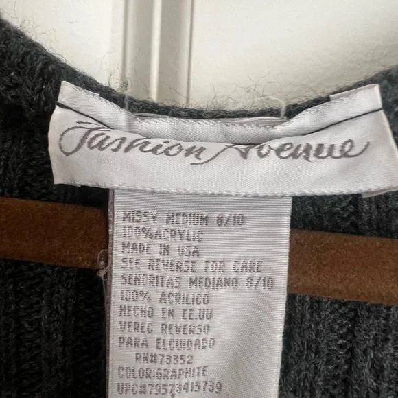 Long Ribbed Tie-Front Sweater - Charcoal Gray - Picture 3 of 3